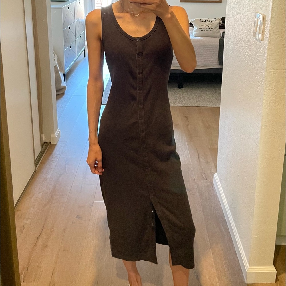 Dark grey Sleeveless Button Midi Dress
